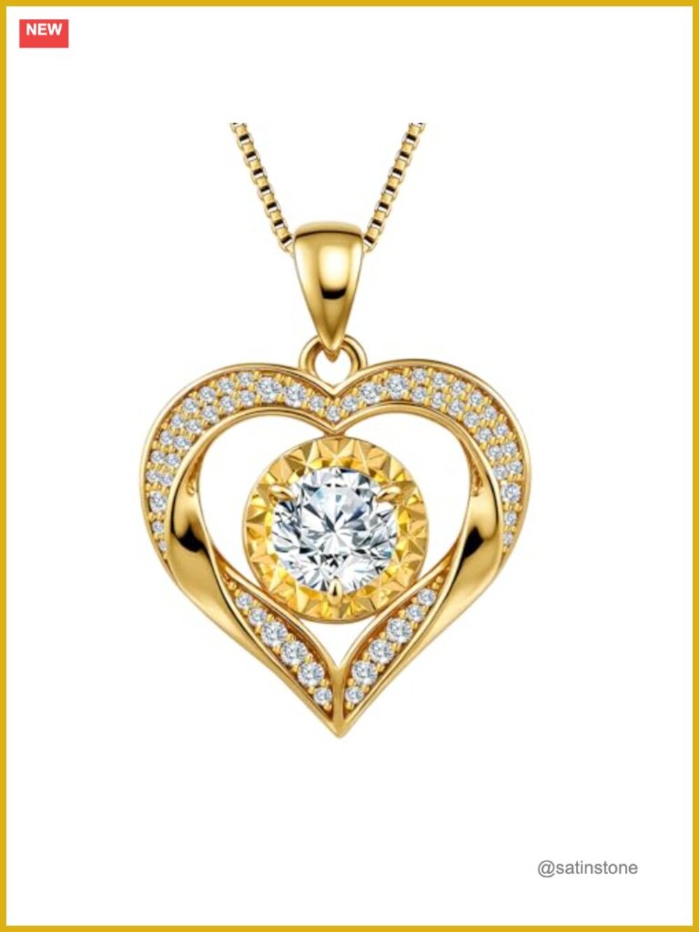 14k Gold Heart Necklace 1 Carat Moissanite Pendant Sterling Silver Chain